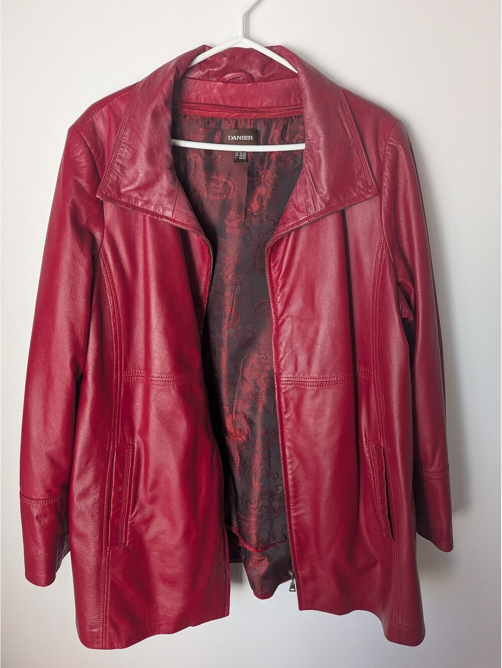 Women's Danier Red Leather Jacket With Removable Lining Size XL fall moto indie